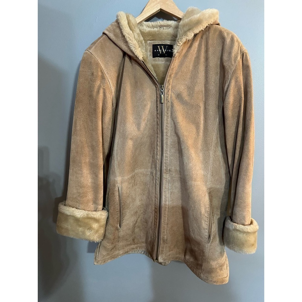 Winlet suede, hooded, faux fur lined coat women’s small